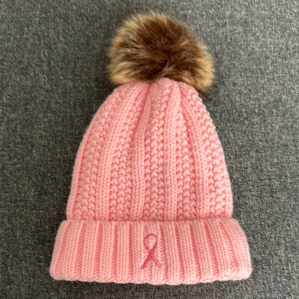 Pink Knit Beanie‎ with Pom Pom